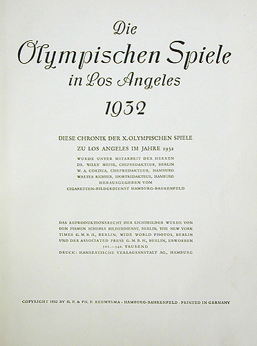 Die Olympischen Spiele in Los Angeles im Jahre 1932 Антикварное издание Сохранность: Хорошая 1932 г Твердый переплет, 144 стр инфо 7267k.